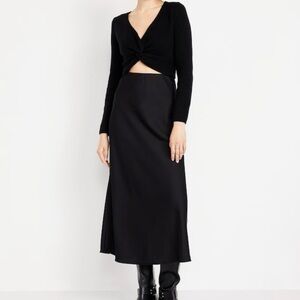 Classic Black Satin Maxi Skirt NEW